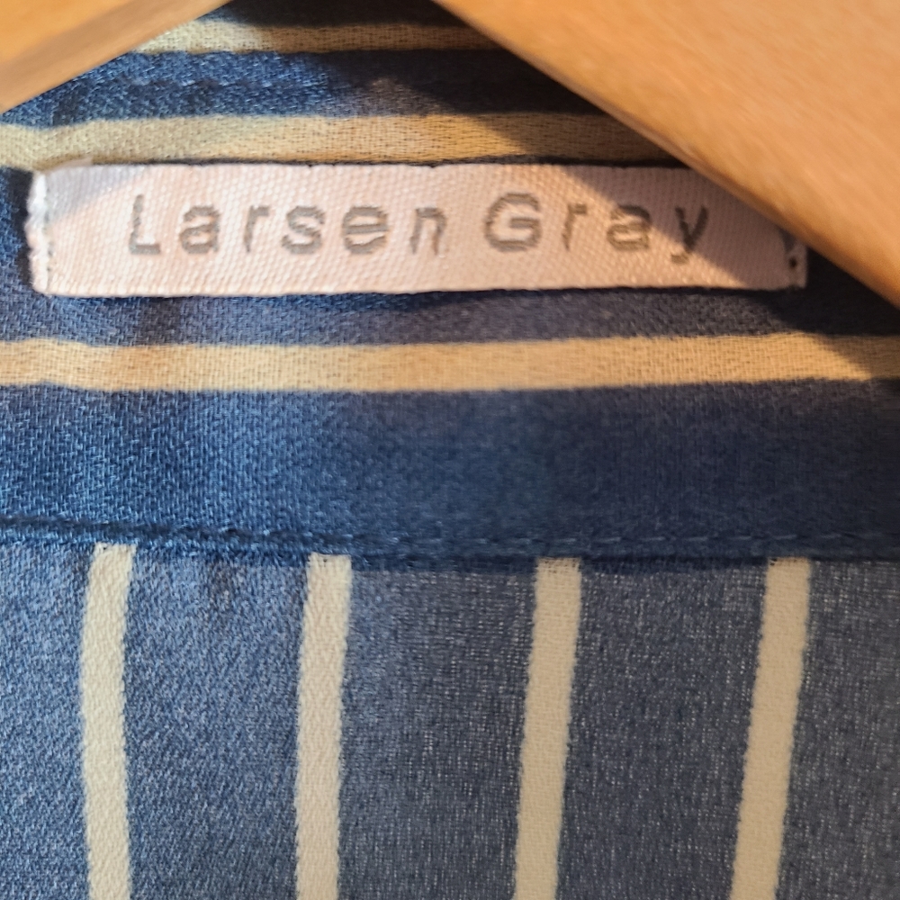 Larsen Gray Strip Ruffled Button Up Blouse - Picture 3 of 7